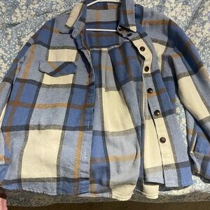 SHEIN Blue and Tan Plaid Shirt